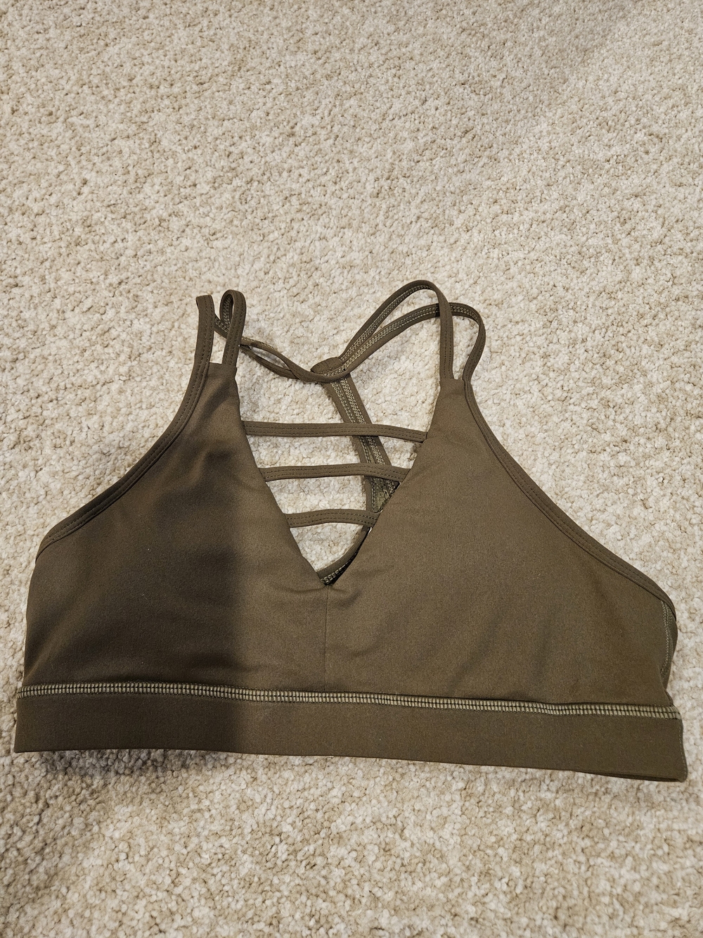 Strappy Olive Green V-Neck Light-Support Sports Bralette